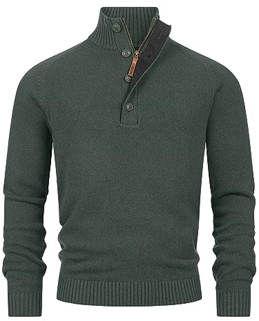 Indicode Herren INIsalu Pullover aus 80% Baumwolle mit Stehkragen | Strickpullover für Männer Army, XXL