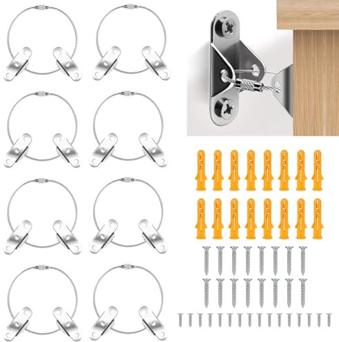 Kippsicherung Möbel 8 Stück,Anti-Kipp-Möbelanker Kit,Sicherheitsankerwände zur Verhinderung,Kippschutz,Erdbebensicher,Kippsicherung fernseher,Wandbefestigung,für Kleinkinder,Haustiere
