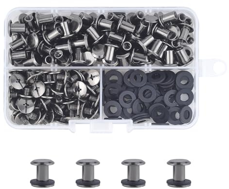 JJWNMLL 90Pcs Chicago Screw Posts,M5*8mm Rivet Binding Screws Bright Black | Metal Chicago Rivet Replacement Repair for Bags, Collar, Harness, Luggage, Purse, Dog Lead, Backpack, Belt