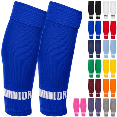 DRIPsox® Football Sock Sleeves - 3 Sizes for Kids, Men, Junior, Women (S:13C-3.5, M:4-7.5, L:8+) - Multiple Colours - 1 Pair (S) Blue Football Sleeve Socks with Breathable Calf Comfort Mesh