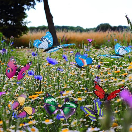 Zmupl 24 mariposas de jardín en estacas, adornos de jardín al aire libre, decoraciones de mariposa para maceta/planta/patio/jardín/casas de verano/valla/tumba, accesorios de jardín de hadas al aire
