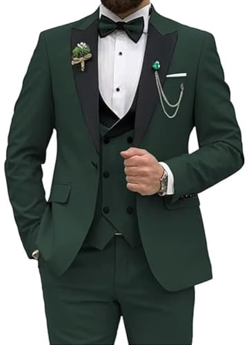 Herrkostym i 3 delar, kostym med åtsittande passform för bröllopsfest, bal, kostym med en knapp, set med jacka, väst och byxor, Mörkgrön, XXL