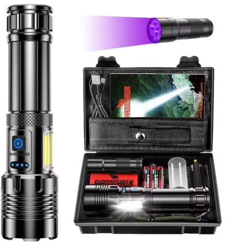 Shadowhawk Torcia LED Potente Professionale 500000 Lumens, XHM90.2 Torcia Led Ricaricabile con Lampada Da Lavoro COB, 7 Modalità Torce Led Alta Potenza, Torcia Tattica Militare Per Campeggio Trekking