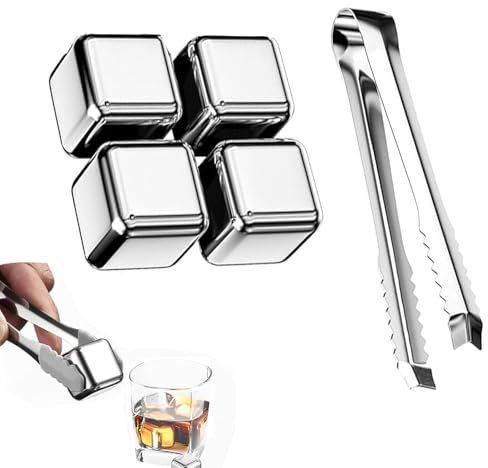 Cubetti Ghiaccio Acciaio Inox, Grado Alimentare Cubetti di Ghiaccio riutilizzabili, per Whisky, Vino, Succo di Frutta o Limonata, 4 Pezzi