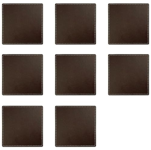 Globellapro Brown Faux Leather Square Drink Coasters Set of 8, 10cm*10cm, Cafe Bar Coaster Mats