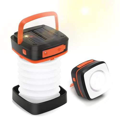 CARPESUN Plegable Solar Lámpara Camping, Linterna de Camping Recargable, Banco de Energía Portátil para Camping con 3 Modos de Luz para Camping Pesca Emergencia, 1 Pieza