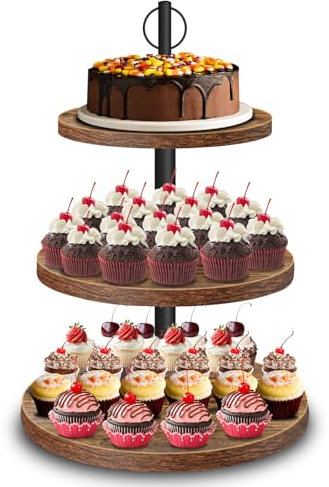 HENAYUK Etagere 3 Etagen aus Holz – Großer Cupcake Ständer Ø 30/25/20 cm, Tortenständer & Cake Stand für Muffins, Kuchen, Desserts, Hochzeit, Geburtstag,Party, Deko & Buffet 1 PACK