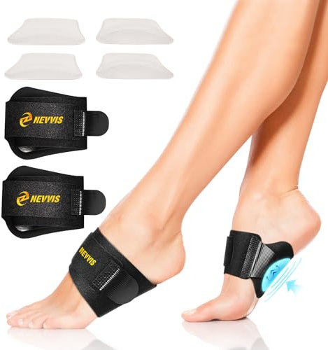 NEVVIS Bandages pour fasciite plantaire - Soutien de la voûte plantaire réglable avec coussinets en gel - Soutien de la voûte plantaire - Pour homme et femme - Soulage les pieds plats, la voûte