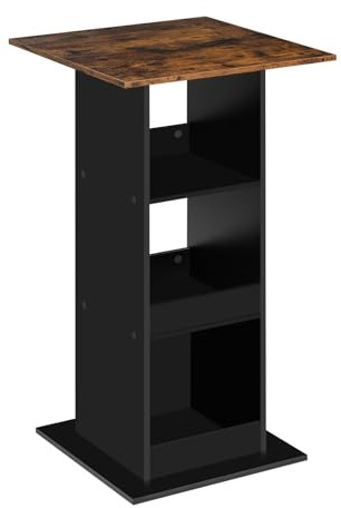WOLTU Bartisch Bistrotisch Stehtisch Küchentisch Tresentisch Thekentisch, eckiger Tisch mit 3 Regalfächern, für Bar Küche Wohnzimmer, aus Holzwerkstoff, Tischhöhe 112 cm, Schwarz + Rustikales Braun