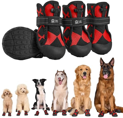Arblina Hundskor utomhus, hundskor vattentäta med justerbart kardborreband, mjukt hundtasskydd för små/medel/stora hundar, ventilerande hundskor för skadade tassar, 6