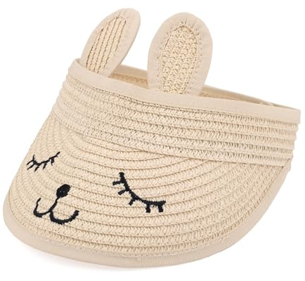 Sombrero Paja Sol Niños Pequeños, Sombrero Paja Ajustable Diseño Conejito ala Ancha Visera Playa Accesorios para Actividades Aire Libre Playa Verano para Bebés Niños y Niñas