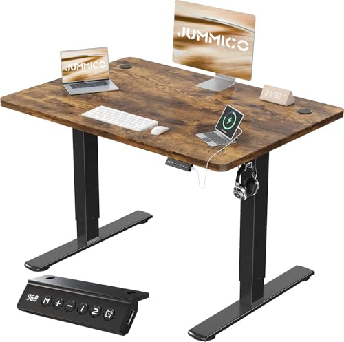 JUMMICO - Scrivania elettrica regolabile in altezza con presa USB 90 × 60 cm, scrivania regolabile in altezza, tavolo ergonomico da seduta/in piedi, piano regolabile per computer, scrivania in piedi