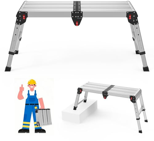 Loyoda Work Platform 500 Lbs, Folding Step Stool with One-Touch Automatic Fold, 4 Height Adjustment Step Platform, Perfect for RV Cleaning, Home Painting and Reaching High Places, Larger, Black