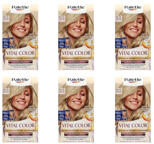 6 x Poly Palette Vital Colour Intensive Cream Hair Colour 10-11 Silver Blonde Natural-Looking & Long-Lasting Colouration, Permanent Colouration Even with White Hair, 115 ml (Pack of 6)