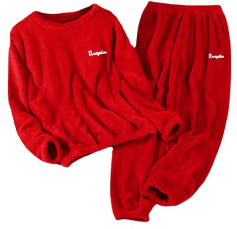 Duohropke Pijama para mujer, 2 piezas, forro polar, pijama de invierno, pijama mullido, juego de franela térmica, ropa de dormir de manga larga, suéter largo, pantalones de felpa, traje de casa, ropa