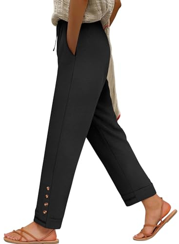 ANRABESS Womens Casual Cropped Pants Drawstring Elastic Waist 2026 Summer Loose Ankle Work Trousers with Pockets Black L