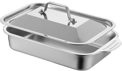 Duroecsain Auflaufform aus Edelstahl – Auflaufform mit Deckel und Griff, wasserdichtes Material zum Kochen, für Kuchen, Lasagne, Gratin Pizza, Ofen, Küche, Haus, Party