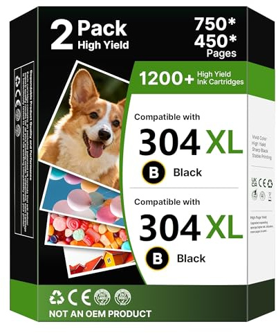 WISETA 304XL 304 XL patronen für HP 304 Druckerpatronen Ersatz Multipack HP für Envy 5030 5032 5000 DeskJet 2600 2620 2630 3750 3760 5010 5032 3720 5020 3762 2633 3730 (2 Schwarz,2-Pack)