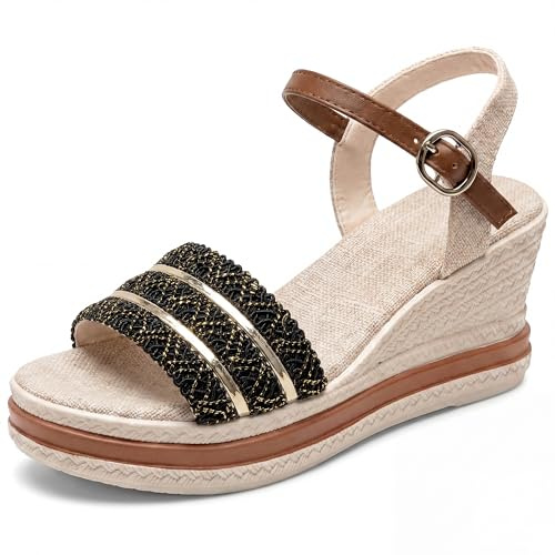 Allegra K Sandali Peep-toe con plateau con fibbia scozzese da donna, nero, 8.5