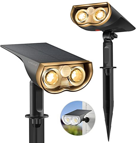 Linkind Solar Security Lights Outdoor Motion Sensor, 1000lm Super Bright Garden Lights Solar Powered IP67 Waterproof, Warm White 3000K, Solar Security Lights for Garden, Patio, Pack of 2