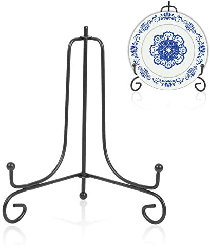 HERCHR Porta Piatti da Esposizione, 18-23cm Ferro Supporto Cavalletto Decorativo per Foto, cavalletto in Ferro Nero espositore Artistico, Cavalletto in Metallo per Libri, Cornici, Opere Artistiche