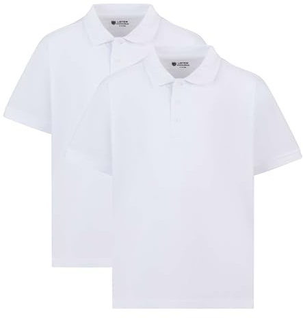 2PK Classic Boys Plain Ages 3-16y Polo Shirts 100% Cotton Children School T-Shirt Tee Shirt Uniform Summer White