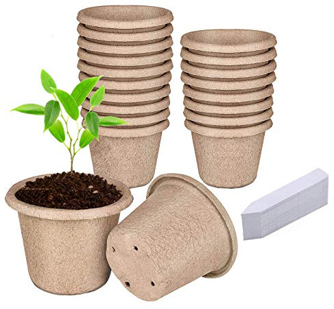 20 Pezzi Vasetti per Piantine Biodegradabili, Semenzaio Germinazione Professionale, Alveoli per Semina con Segnalibro Piantina, Piccoli Serra da Giardino & Orto Grasse Piante Torba Semenzaio Ø 10cm