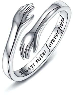 Omfamnande ring i 925 sterlingsilver för kvinnor, ”I Love You Forever” ingraverad, present till mamma, syster eller vän, smycke med öppna händer som symboliserar vänskap och kärlek