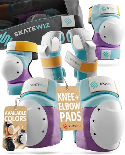 SKATEWIZ Knee and Elbow Pads Adult - Skating Protective Gear Adult - Shield - Size L Lavender Blue - Skate Gear Roller Skates, Skateboard and Inline Skates