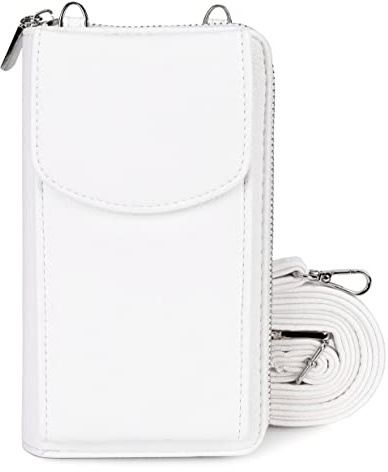 irisaa Kleine Handy Umhängetasche, Geldbörse Damen Brieftasche RFID Schutz Crossbody Handytasche Reisepass mit Kartenfächern und Verstellbarem Schultergurt, Damen Tasche:weich-Weiss