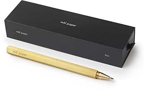 Mål Paper Sechseckiger Messing-Stift – schwarze Tinte, feiner 0,5 mm Tintenroller, klassischer Metallkörper mit glatter Handschrift, Geschenk für Minamilist Office
