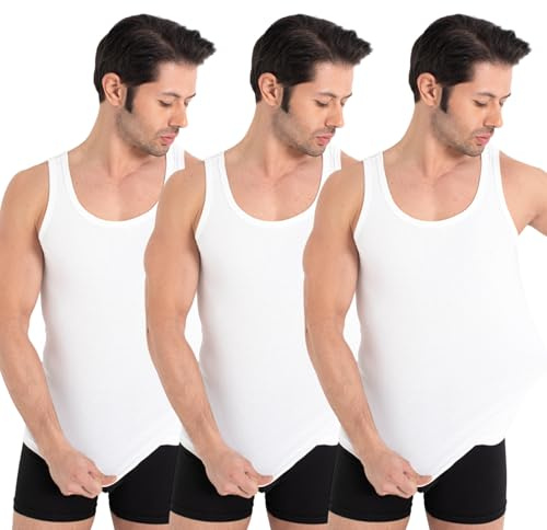 UNDEREA 5-pack herrlinne klassisk undertröja – kammad finribbad ekologisk bomull, Vit, XL