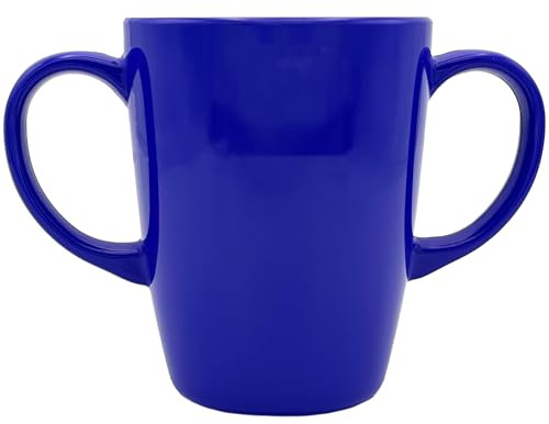 Rosa livsstil blå melaminmugg med två handtag – 400 ml/14 oz kapacitet – lätt (126 g) – rörlighetshjälp för äldre, demens, svagt grepp, skakiga händer, tremor, artrit, Alzheimers & Parkinsons