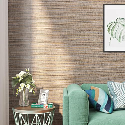FunStick 40CM×6M Brown Sticky Back Plastic Roll for Walls Cupboards Table Self Adhesive Vinyl Wrap Brown Vintage Wallpaper Textured Fabric Peel and Stick Embossed Wallpaper for Bedroom Living Room