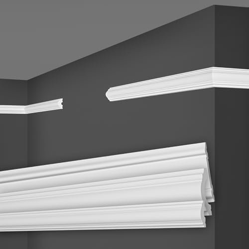 MARBET DESIGN Wandleisten weiß HDPS Kunststoff - 2 Meter Zierleisten Wandvertäfelung Wandprofil Flachleiste Stuckleisten Dekorleisten Zierleisten (HW-1 22x11 mm, 10 Meter / 5 Leisten)