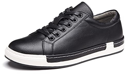 Hombres de Cuero Casual Skateboard Zapatos de Moda de Encaje hasta Mocasines Antideslizantes Pisos de Moda de Negocios cómodas Zapatillas de Deporte（Negro,44 EU