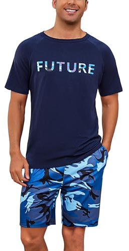 Nieery Pyjama Homme Court Coton été Ensembles de Pyjama Homme Pyjashort Ensemble Pijamas Homm T-Shirts à Manches Courtes Homme Short Ensemble Pyjama Court Estival Tenue de Nuit légère