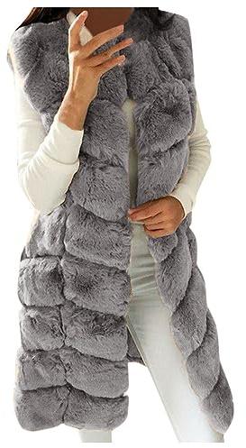 Gilet Femme Sherpa Fausse Fourrure Vestes d'hiver sans Manches Shaggy Chaud Laine Long Manteaux Lâches Moelleux Ouvert Devant Coupe-Vent Cardigan Polaire Extérieur Épaissir Outwear Grande Taille