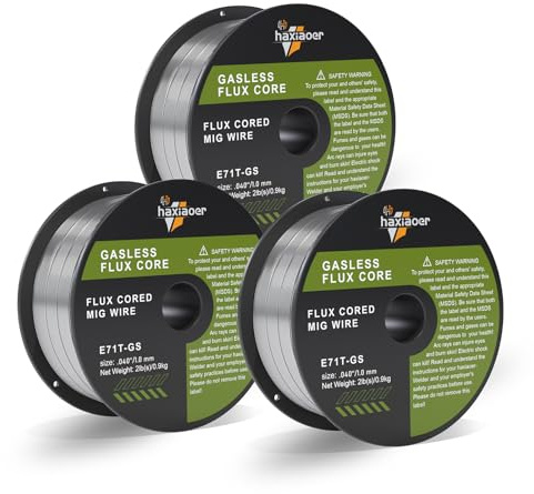 haxiaoer Alambre de soldadura MIG de 1,0 mm, 3 kg, D100, 3 rollos de alambre de relleno sin gas para soldadora MIG/MAG FLUX, E71T-GS