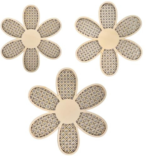 Lunaanda 3 Stück Gänseblümchen Wanddeko,Holz Blume Wanddekoration,Boho Gänseblümchen Wanddekoration Holz Gänseblümchen Kinderzimmerdekoration Blumen Rattan Wandkunst