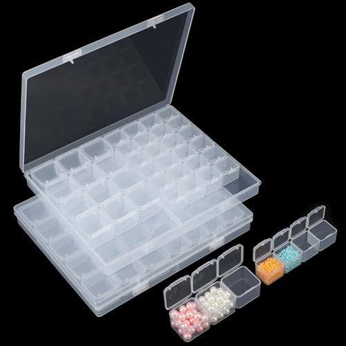 Segbeauty Scatola Porta Oggetti Plastica, 2 Pezzi Scatole Plastica con 43 Griglie, Scatola Trasparente con Coperchio, Scatole Organizer per Diamond Art Painting