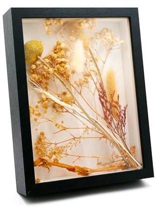 CiciIng Cadre photo 3D à remplir, 14,5 x 19,5 cm, en bois, avec plaque acrylique transparente, plus profond, pour photos, fleurs, souvenirs, œuvres d'art DIY (noir)