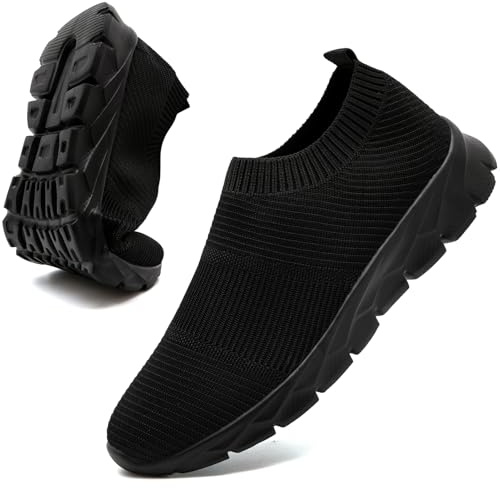 Mens Trainers Slip on Trainers Walking Running Gym Sneaker Black Size 8