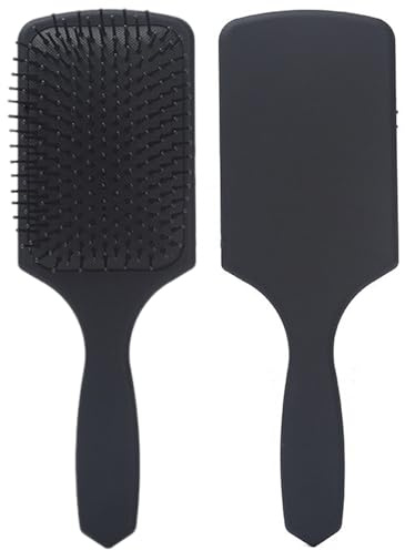 (Black) Large Paddle Cushion Hair Brush for Blow Drying & Detangling - Comfortable Styling, Straightening & Smoothing - For Women and Men