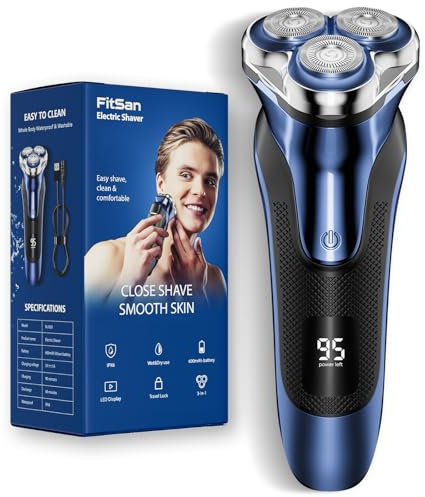 Rasierer Herren Elektrisch, FitSan Einziehbarer Bartschneider, Elektrischer Nass- und Trockenrasierer, Herrenrasierer mit Reiseschloss, Wasserdicht, LED-Anzeige