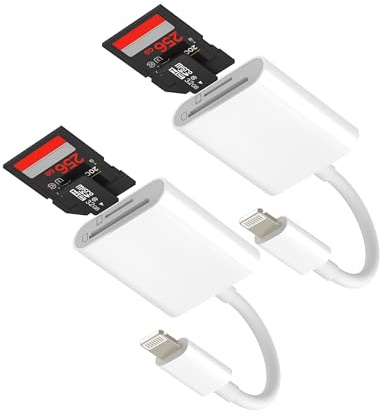 Lector de tarjetas Lightning a SD y Micro SD (Paquete de 2) para iPhone 14 13 Pro Max, lector de tarjetas TF, certificado Apple MFi, adaptador para cámara digital, fotos, memoria, lector de tarjetas