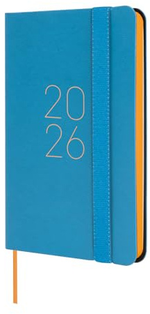 Finocam - Agenda 2026 Semana Vista Horizontal | Enero - Diciembre (12 meses) | Agenda Anual 2026 con goma elástica y cinta punto | Tapa Blanda Flexi Lisa - Azul - Español