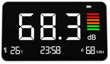 4-in-1 Decibel Meter Digital Sound Decibel Meter,Portable Sound Level Detector Rechargeable dB Noise Tester with A/C Frequency&DC Output, 3-Color Alarm, Real Time Measurement