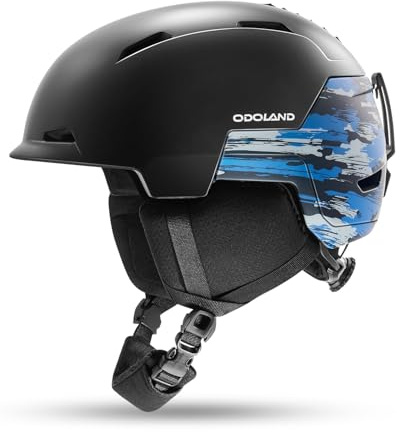 Odoland Casco de Esquí para Hombres Mujeres y Jóvenes, Casco de Snowboard Rueda Ajustable, Excelente Ventilación, Cascos Deportivos para Esquí Patinaje Snowboard, Azul Camuflaje