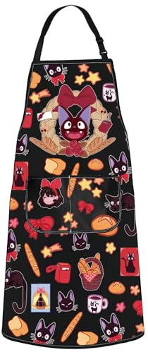 WZMPA Anime Cat Jiji Cooking Apron Kiki & Tombo Fans Gift Kiki Breakfast Chef Apron Kiki Bakery Merchandise, Cat Jiji Ap, Medium